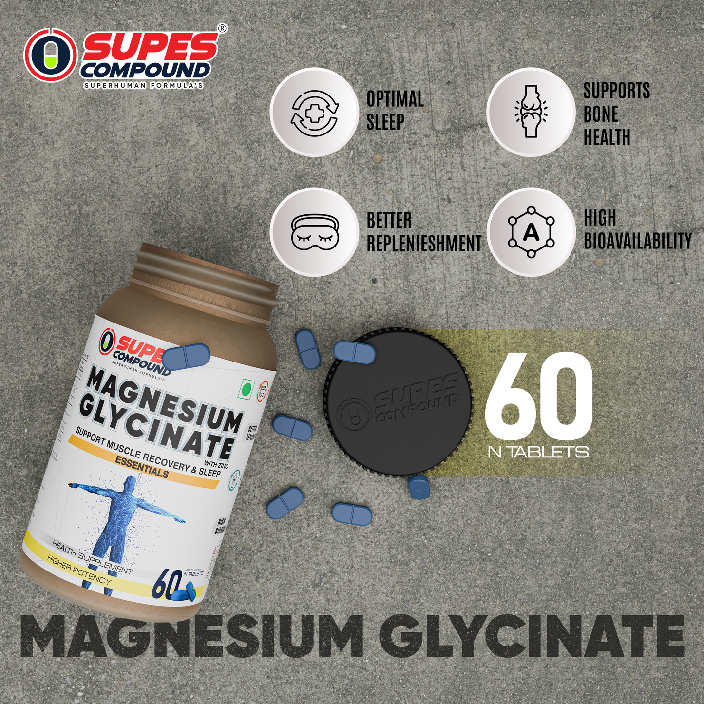 Magnesium Glycinate 2000mg | High Absorption Magnesium Bisglycinate | Sleep, Recovery & Stress Support | 60 Tablets