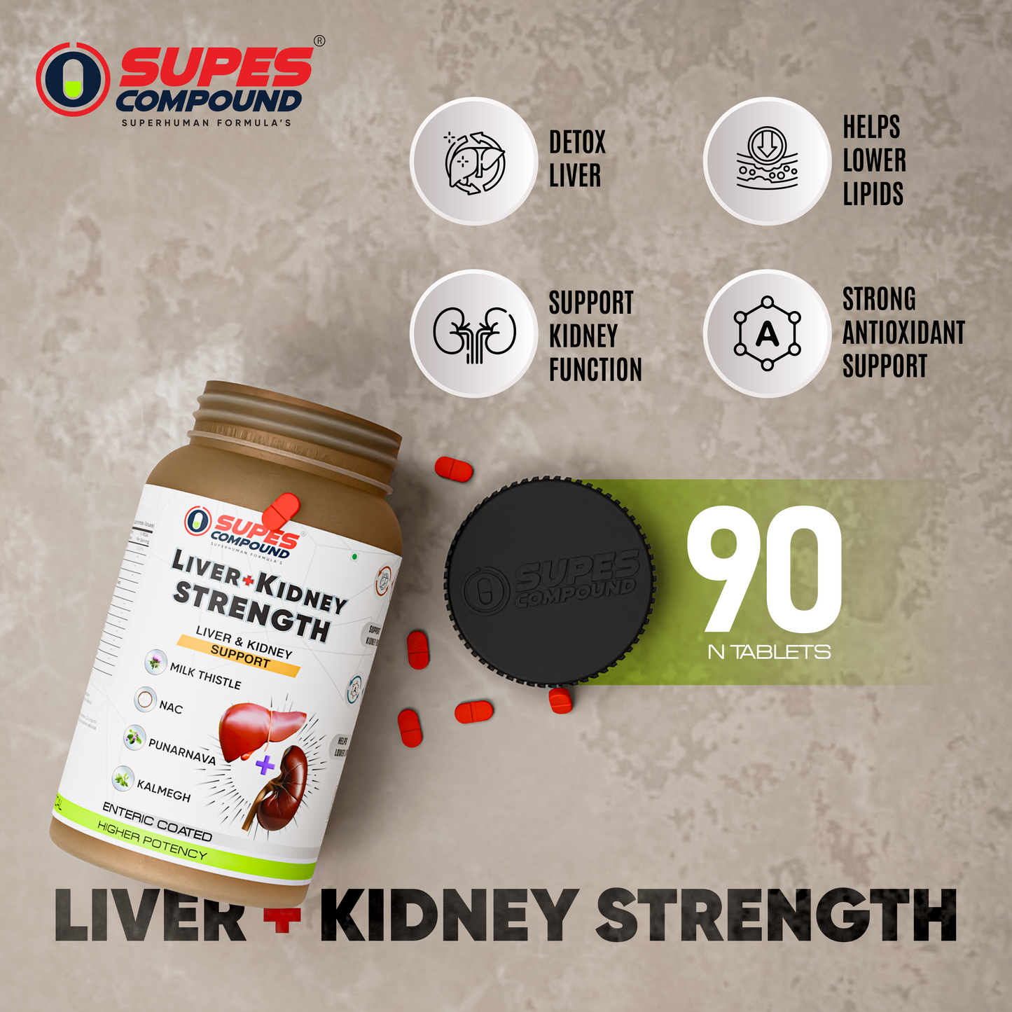 Liver + Kidney Strength | Advanced Liver & Kidney Support Formula | Milk Thistle, NAC & Punarnava | Detox & Organ Health Support | 90 Tablets