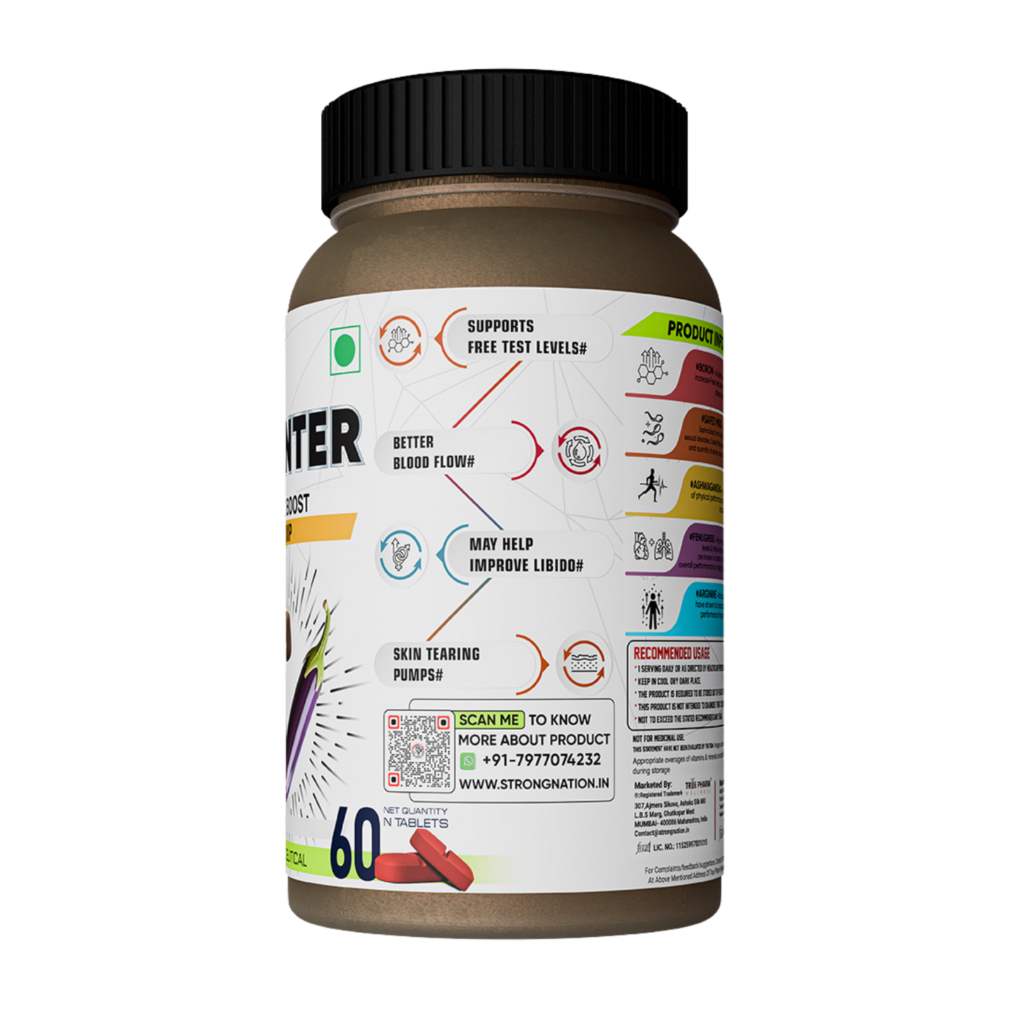 Pump Hunter | Nitric Oxide & Testosterone Support | Muscle Pump, Strength & Stamina Formula | 60 Tablets