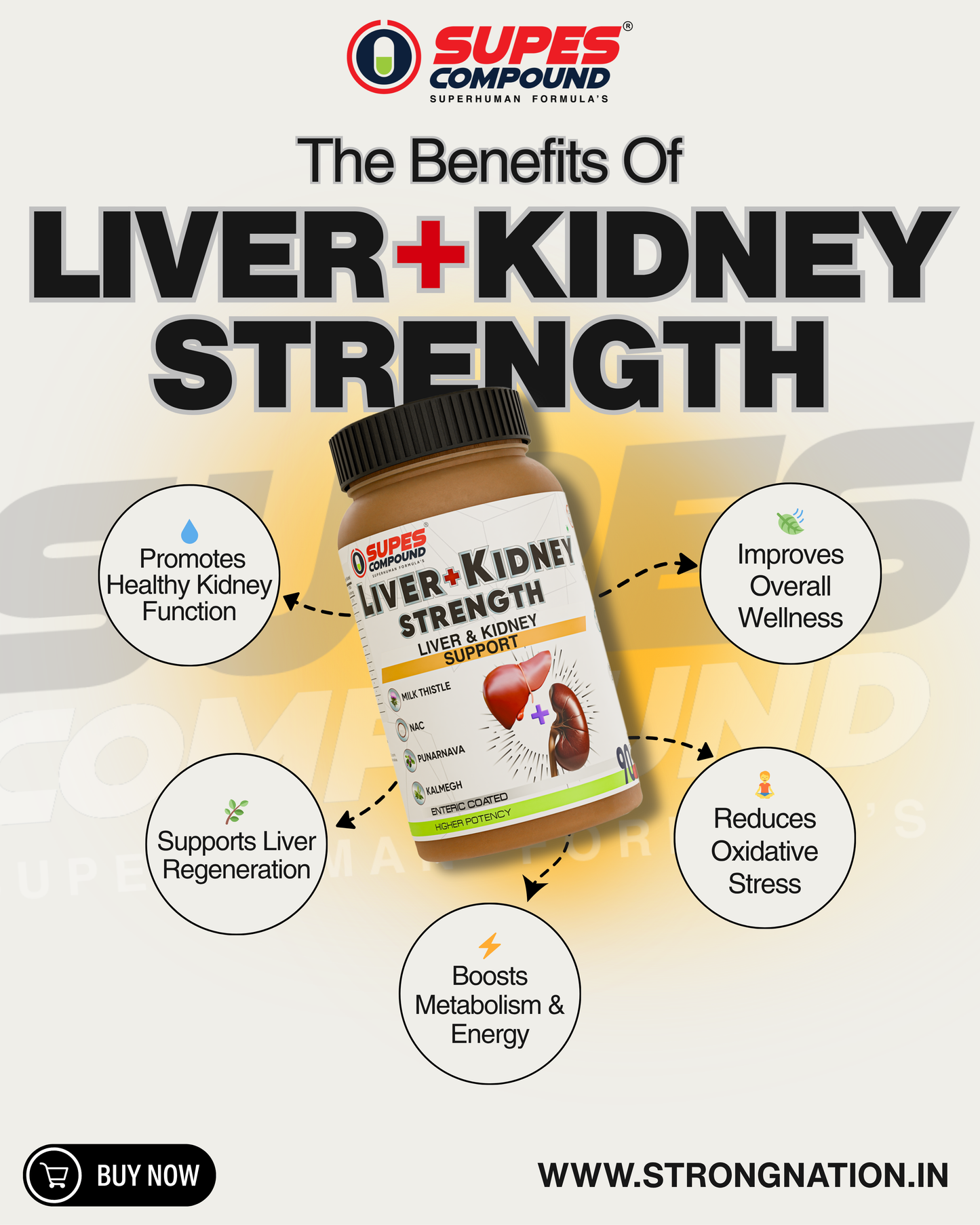 Liver + Kidney Strength | Advanced Liver & Kidney Support Formula | Milk Thistle, NAC & Punarnava | Detox & Organ Health Support | 90 Tablets
