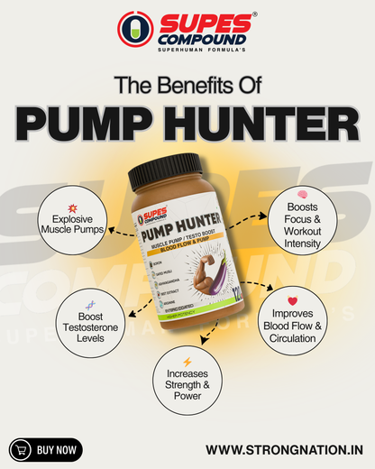 Pump Hunter | Nitric Oxide & Testosterone Support | Muscle Pump, Strength & Stamina Formula | 60 Tablets